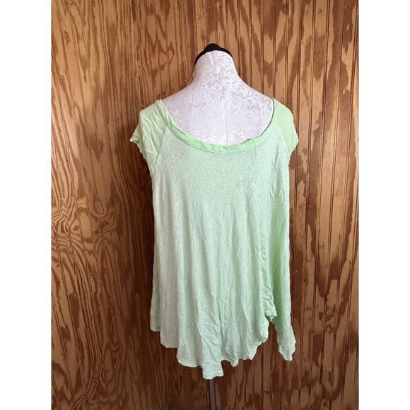 Free People Lite Lime Green Knit Small Short Sleeve Blouse Oversized Linen - Picture 5 of 8